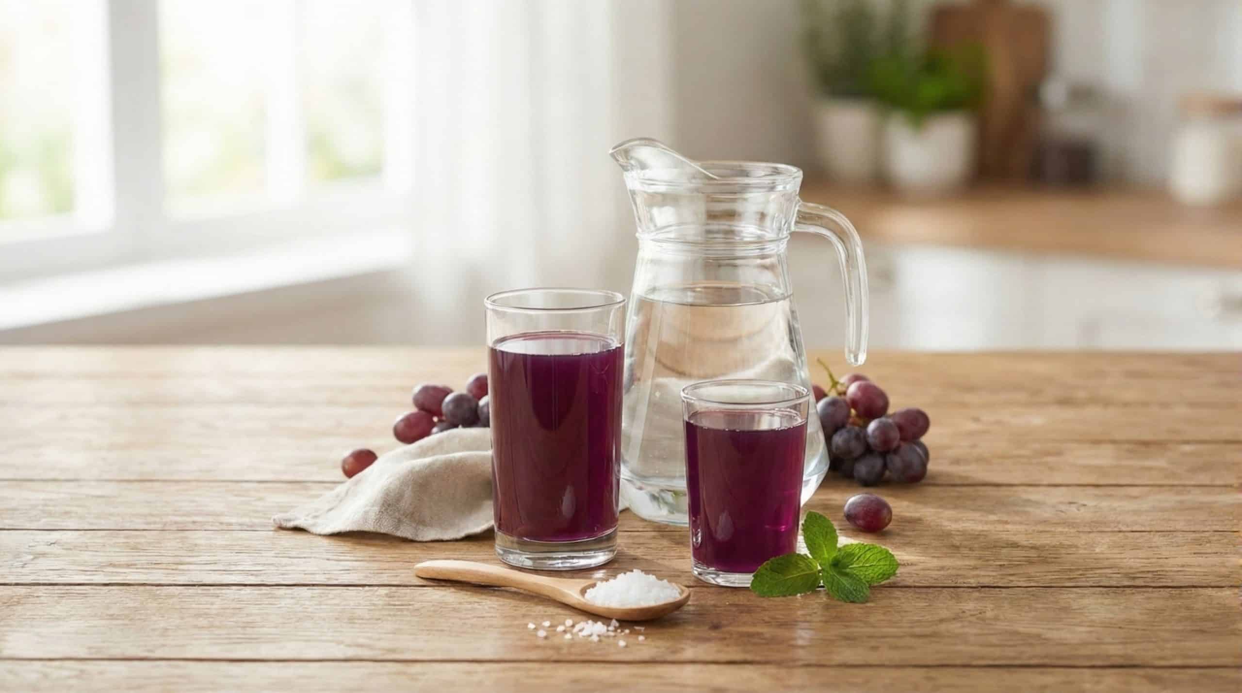 Ingrédients naturels pour boisson isotonique : eau, jus de fruit et sel