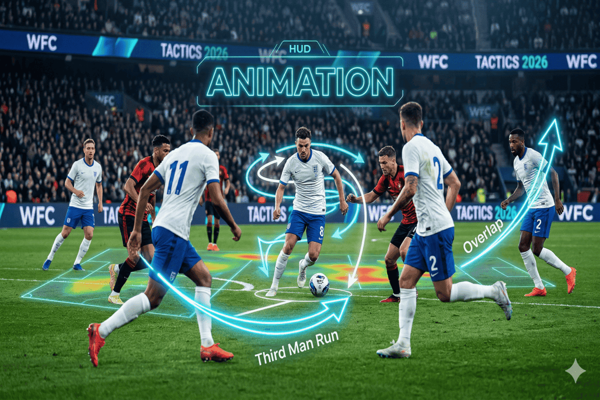 Action de match avec surcouche numérique illustrant les mouvements de dédoublement et d'appels.