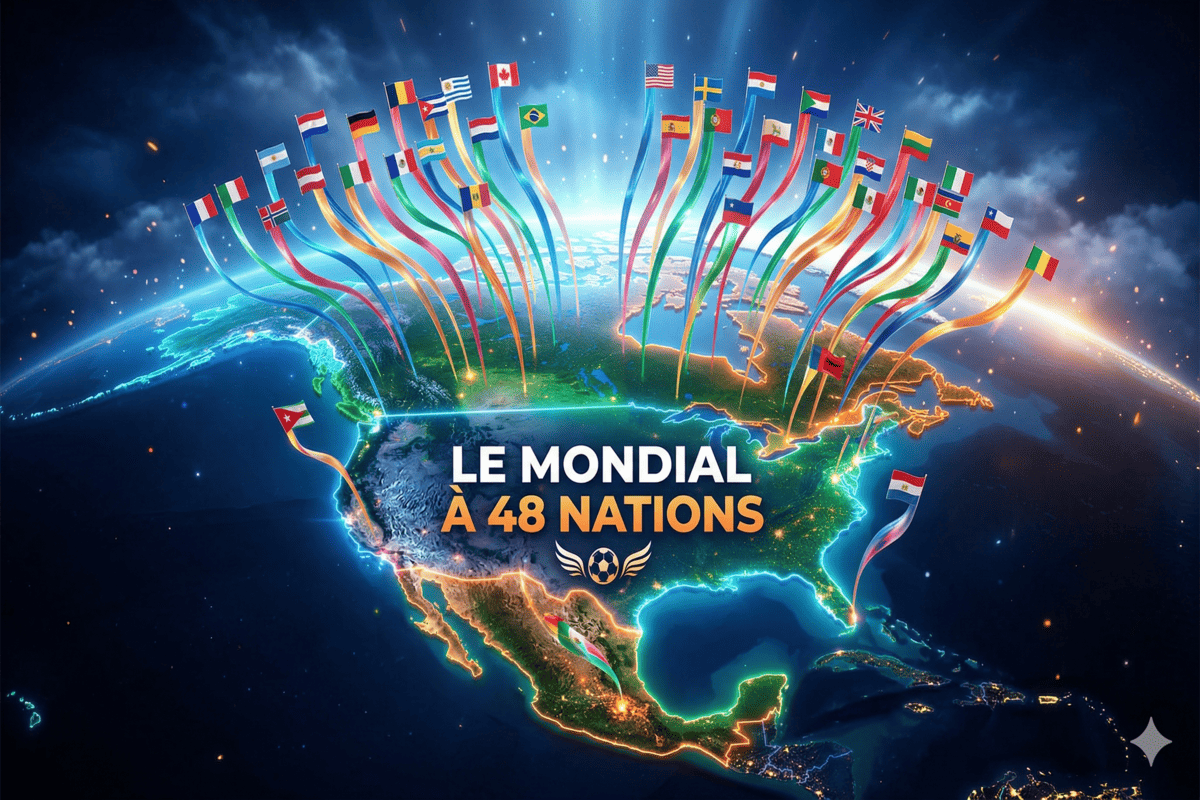 Infographie montrant les 48 nations représentées sur la carte de l'Amérique du Nord pour le Mondial 2026