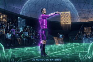 Un arbitre de touche qui lève son drapeau pour signaler un hors-jeu de l'attaquant