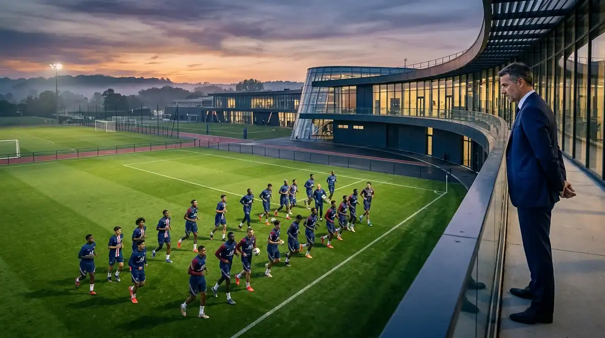Luis Campos supervise l'entraînement au PSG Campus de Poissy, illustrant la nouvelle révolution sportive.