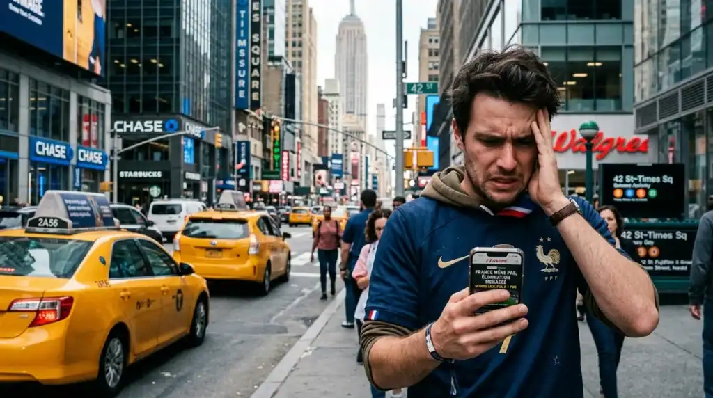 Supporter inquiet face au piratage de compte FIFA 2026 et vol de billets numériques sur son smartphone.