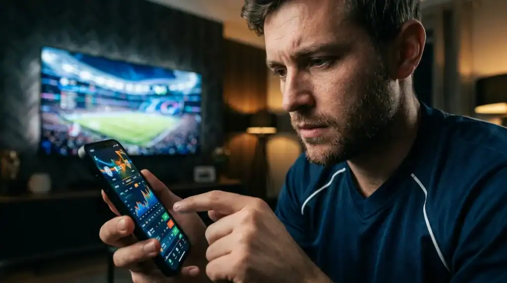 Supporteur analysant les cotes sur smartphone pour ses paris sportifs Coupe du Monde 2026.