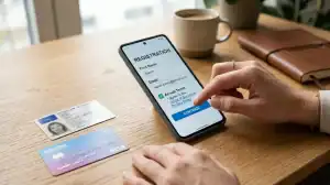 Main remplissant un formulaire d'inscription sur smartphone pour un site de paris en ligne respectant le RGPD.