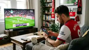 Un fan passionné utilise son smartphone pour suivre les résultats et le calendrier des matchs de football africain