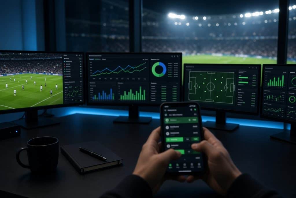 alt="Personne utilisant des techniques pour gagner aux paris sportifs avec analyses et statistiques en direct"