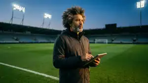 Dante, joueur de football emblématique, sur la pelouse d'un stade professionnel au crépuscule pour son retour au Bayern.