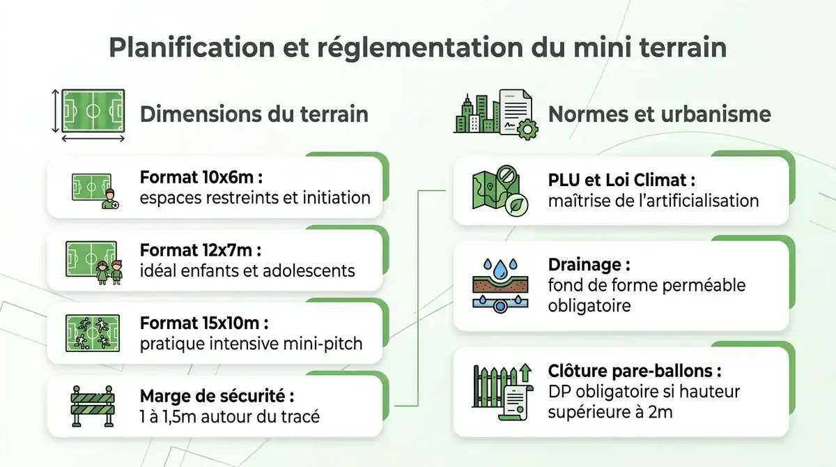 Guide visuel des dimensions et règles d urbanisme PLU pour poser un mini terrain de foot synthétique à la maison.