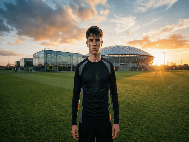 Jeune joueur de football s'entraînant dans une académie privée de haut niveau en 2026