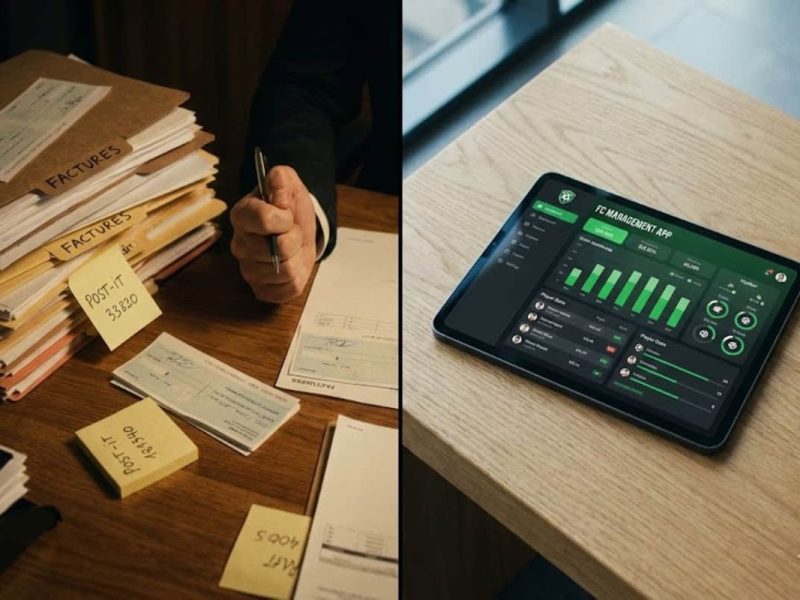 Comparaison gestion papier vs gestion numérique club de foot.