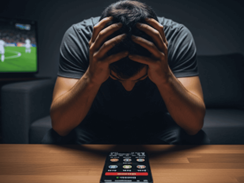 Un parieur sportif débutant dépité après avoir perdu un pari sur le football