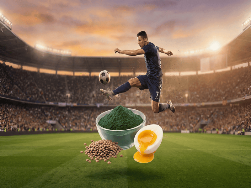 Footballeur professionnel en pleine préparation physique pour un régime végétarien.