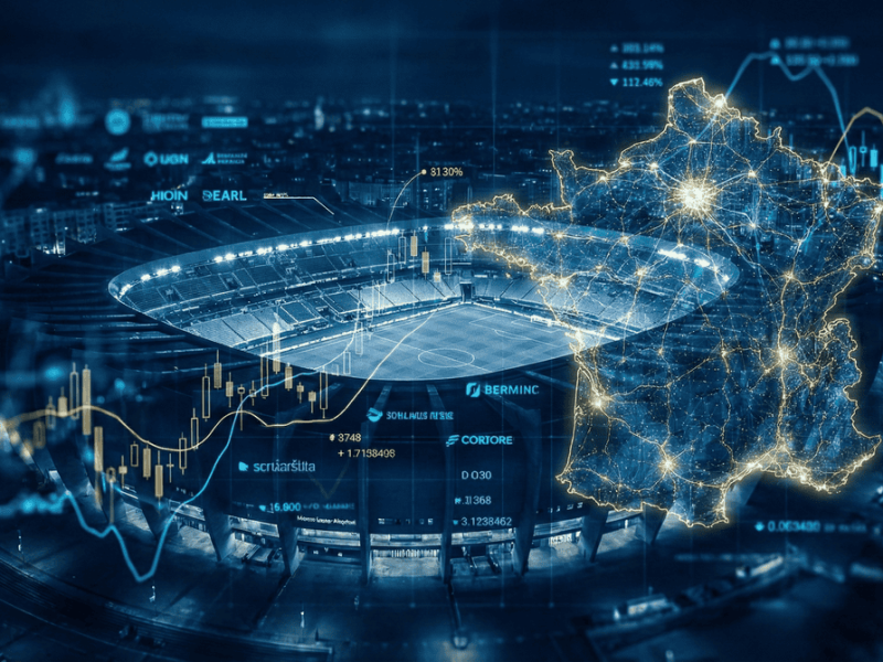 Illustration conceptuelle symbolisant l'impact financier et économique du football sur le territoire français.