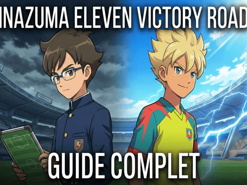 Guide complet Inazuma Eleven Victory Road mettant en scène Destin Billows et Harper Evans.