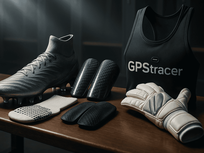 Équipement complet d'un footballeur professionnel soigneusement disposé dans un vestiaire.