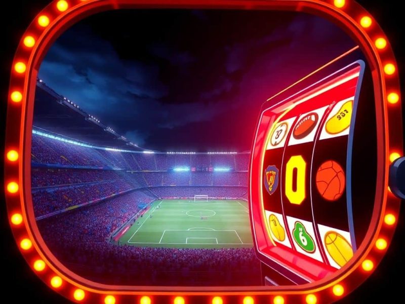 Illustration d'une machine à sous sur le thème du football avec un stade en arrière-plan