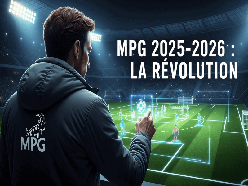 Guide complet des nouveautés MPG 2025-2026 avec un manager étudiant une tactique sur un terrain holographique