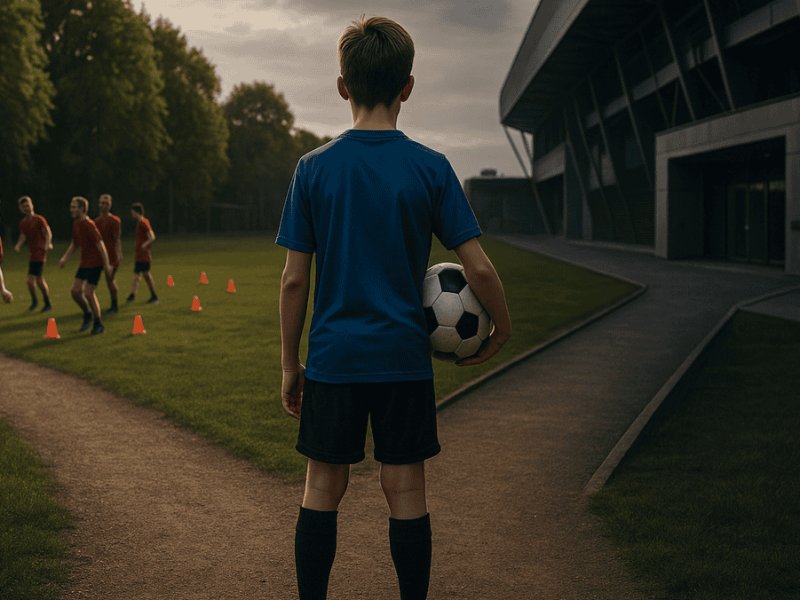 Un jeune joueur de foot face à un choix entre un stage de foot classique et un stage de foot haute performance.