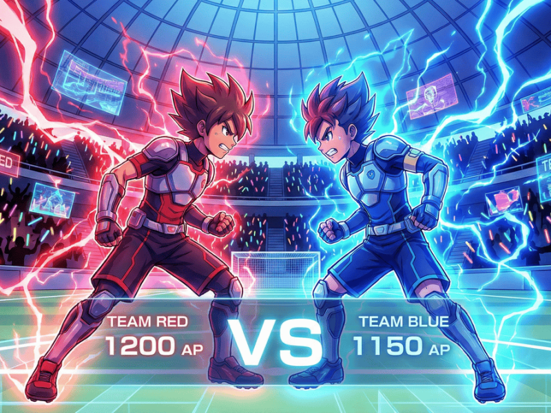 Duel intense dans Inazuma Eleven Victory Road lors d'un tournoi e-sport.